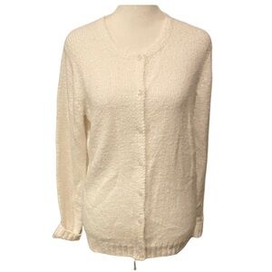 Leon Levin Hand Loomed Women's White Cardigan Sweater. Size S. 100% Acrylic.